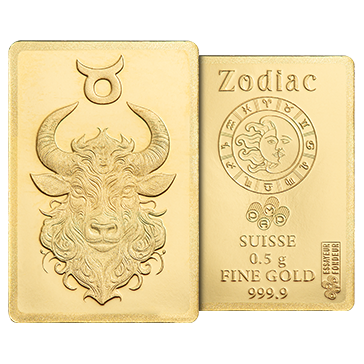 0.5 g Gold Zodiac Taurus Bar .9999, image 5