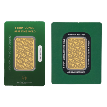 1 oz Gold Bar .9999 - Johnson Matthey (In Assay Card), image 0