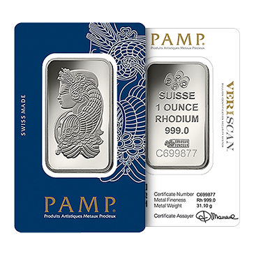 1 oz PAMP Suisse Lady Fortuna Rhodium Bar .999 (Veriscan), image 0