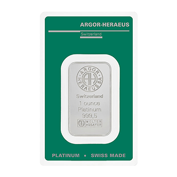 1 oz Platinum Argor Heraeus  Bar .9995