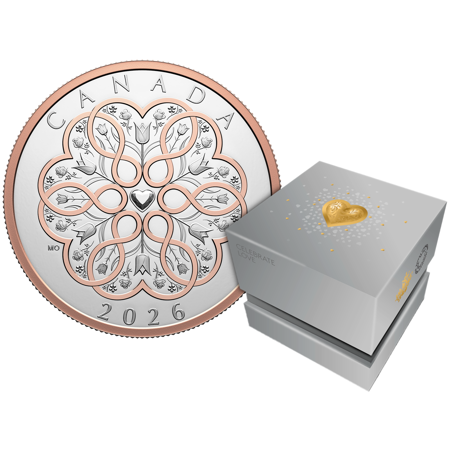 1 oz Silver Celebrate Love Rose Gold Plated Coin (2026), image 0