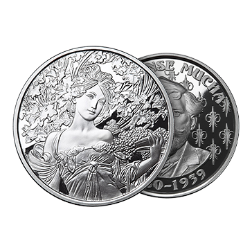 Buy 1 oz Silver Mucha Champagne White Star Proof Round, image 2