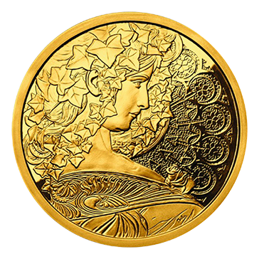 Buy 1 oz Silver Mucha Ivy Gold Plated Proof Round, image 0
