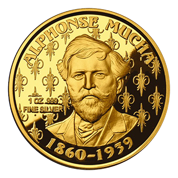 Buy 1 oz Silver Mucha Ivy Gold Plated Proof Round, image 1