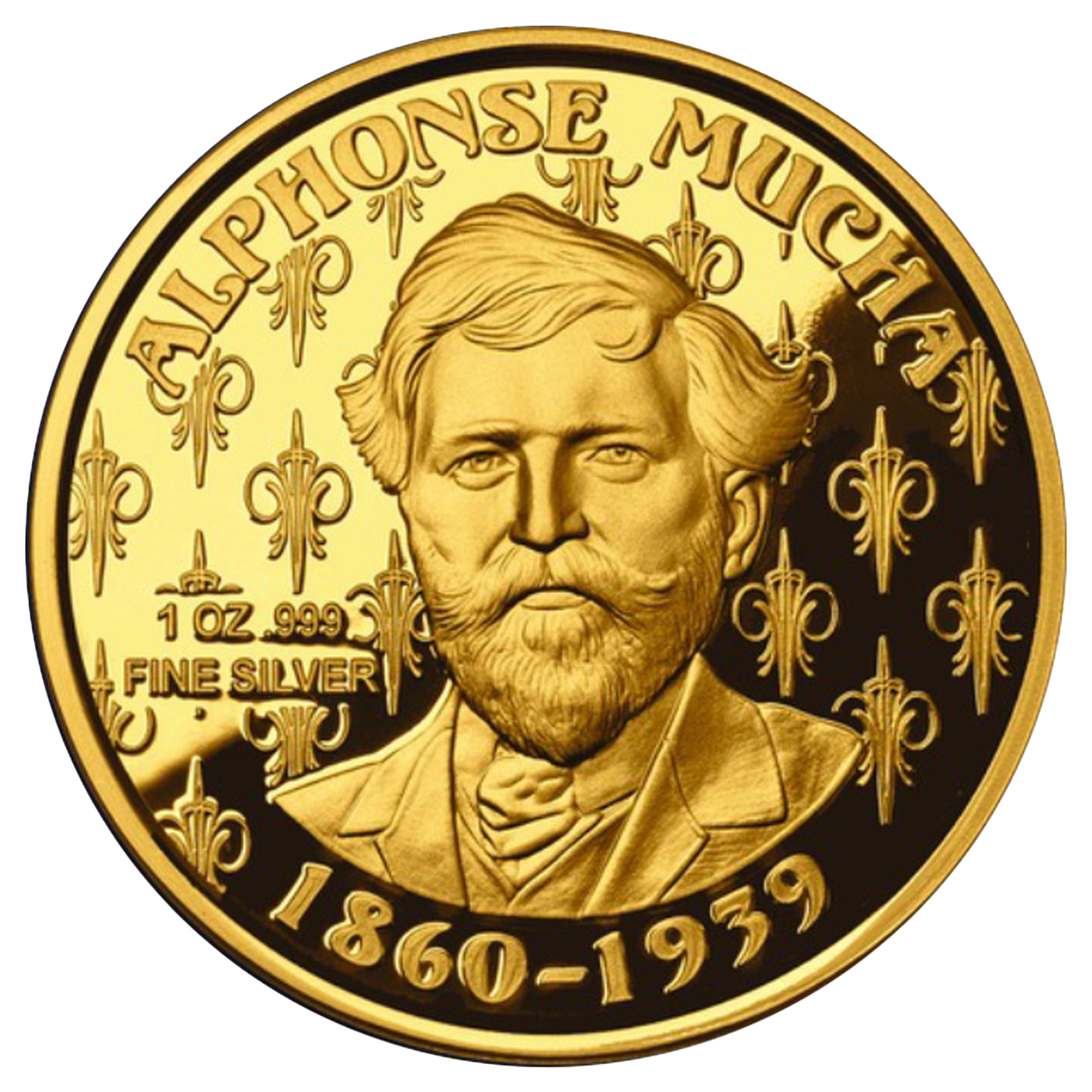 Buy 1 oz Silver Mucha Ivy Gold Plated Proof Round, image 1