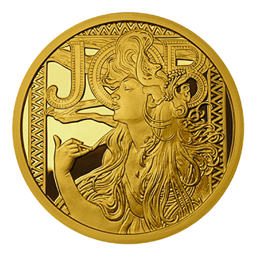 1 oz Silver Mucha JOB Gold Plated Proof  Round