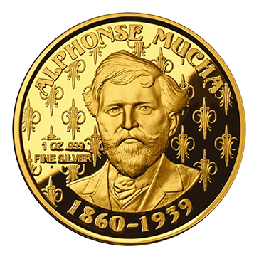Buy 1 oz Silver Mucha JOB Gold Plated Proof Round, image 1