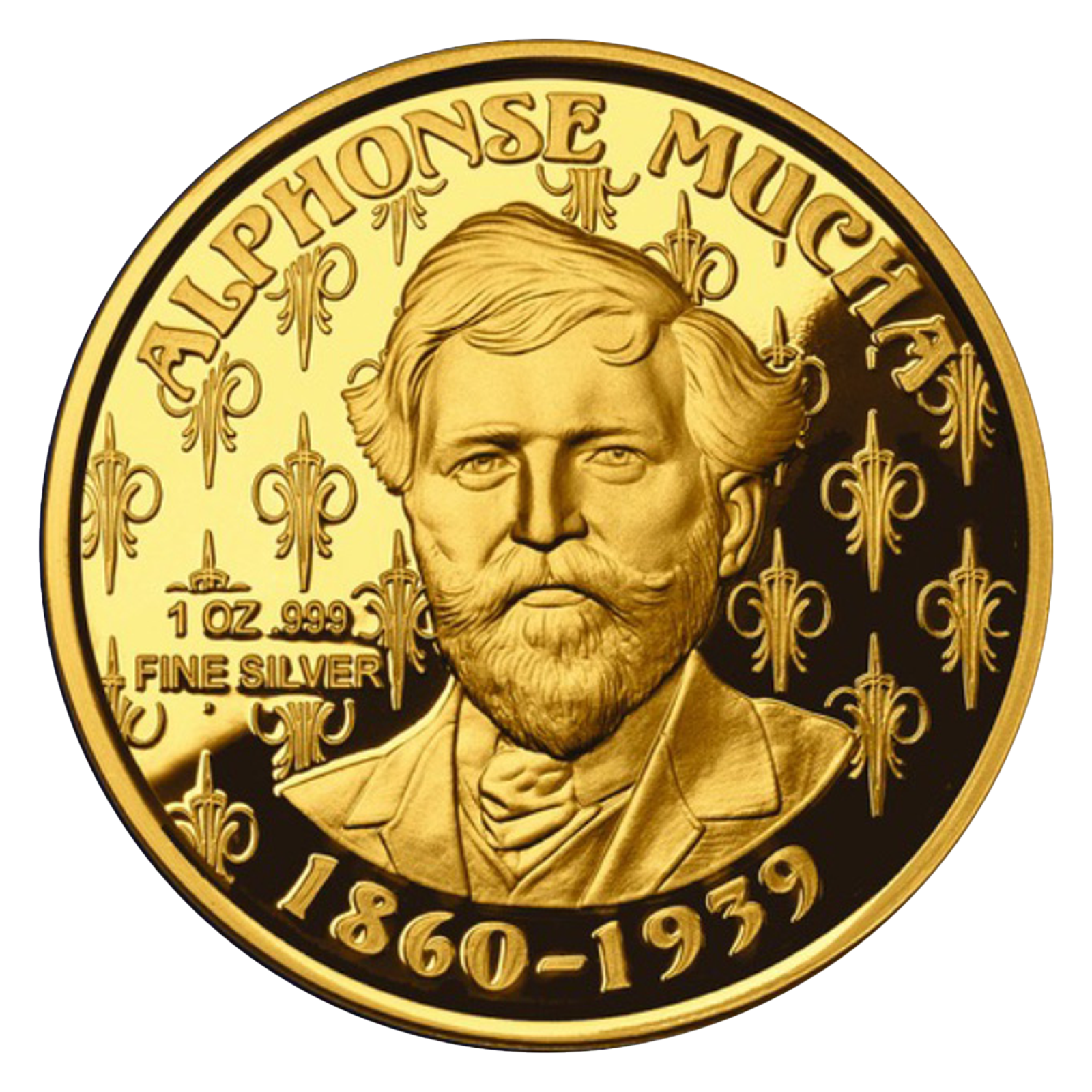 Buy 1 oz Silver Mucha JOB Gold Plated Proof Round, image 1