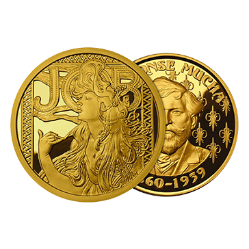 Buy 1 oz Silver Mucha JOB Gold Plated Proof Round, image 2