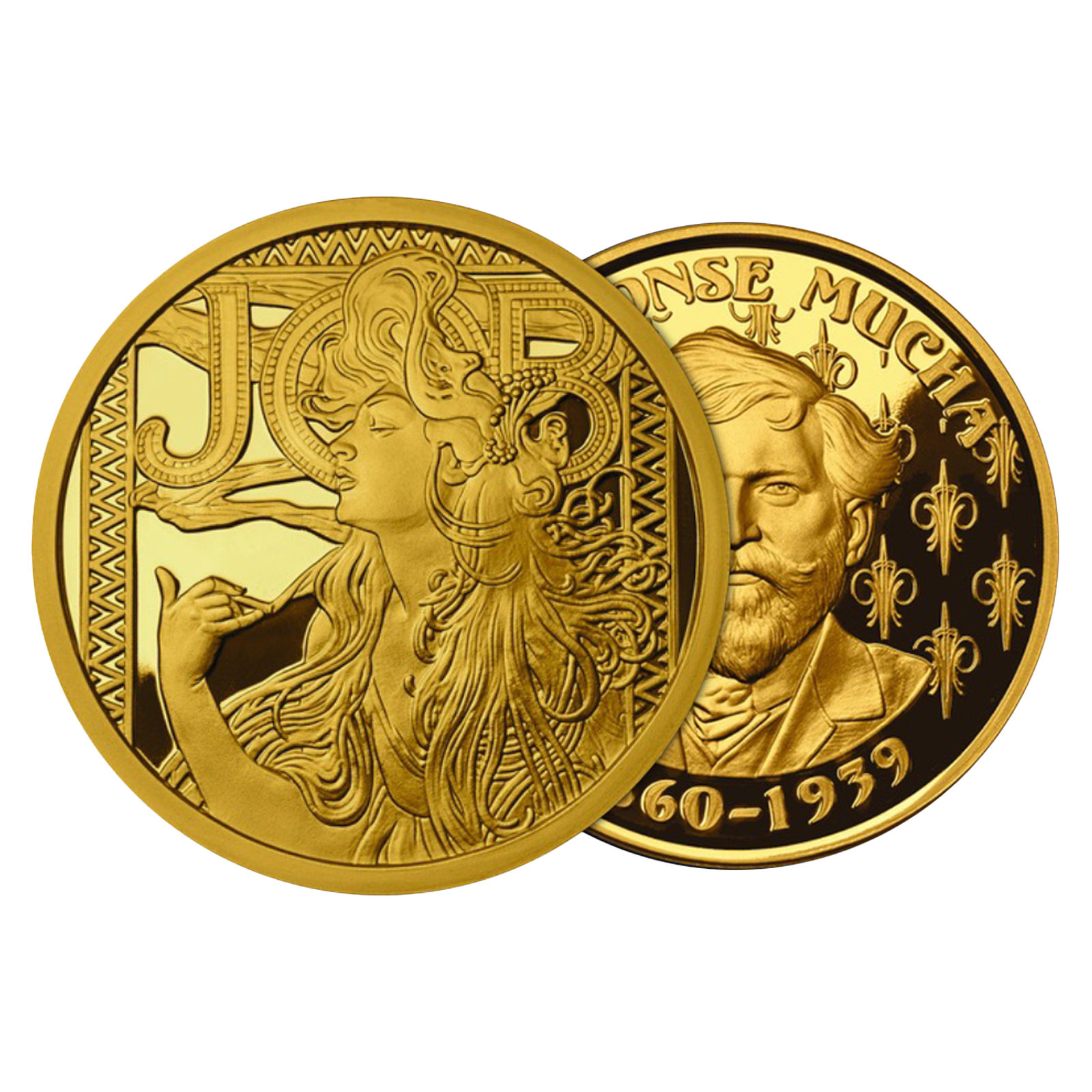 Buy 1 oz Silver Mucha JOB Gold Plated Proof Round, image 2