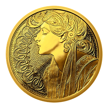 1 oz Silver Mucha Laurel Gold Plated Proof  Round