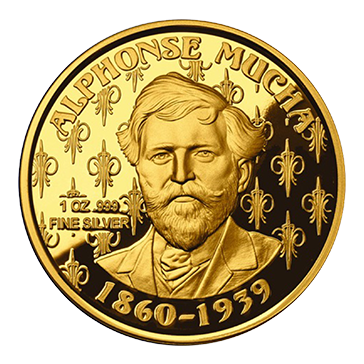 Buy 1 oz Silver Mucha Laurel Gold Plated Proof Round, image 1