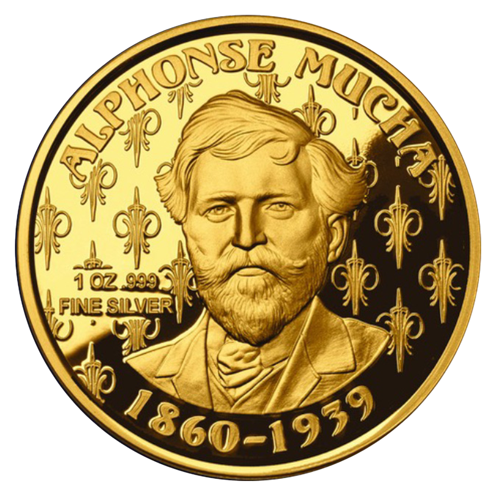 Buy 1 oz Silver Mucha Laurel Gold Plated Proof Round, image 1