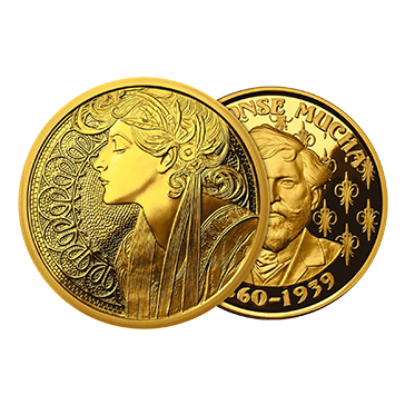 Buy 1 oz Silver Mucha Laurel Gold Plated Proof Round, image 2