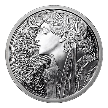 1 oz Silver Mucha Laurel Proof  Round