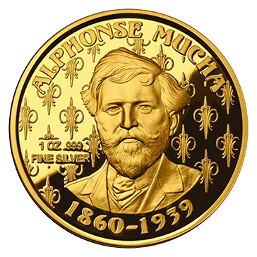 Buy 1 oz Silver Mucha Rose Gold Plated Proof Round, image 1