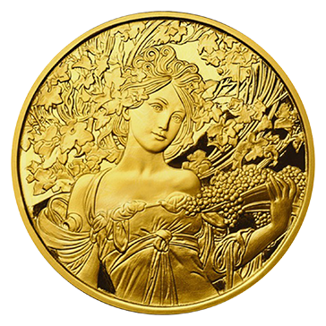Buy 1 oz Silver Mucha Champagne White Star Gold Plated Proof Round, image 0