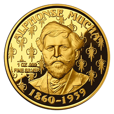 Buy 1 oz Silver Mucha Champagne White Star Gold Plated Proof Round, image 1