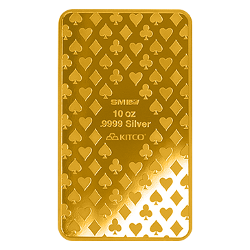 Buy 10 oz Silver Ace of Hearts Bar (.9999) 24K Gold Plated, image 2