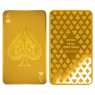 Buy 10 oz Silver Ace of Spades Bar (.9999) 24K Gold Plated, image 0