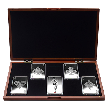 10 oz Silver Bar Five Piece Set- 4 Aces + Joker Girl