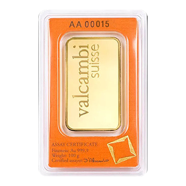 Valcambi Suisse 100 g Gold Minted Bars (w/ assay), image 1