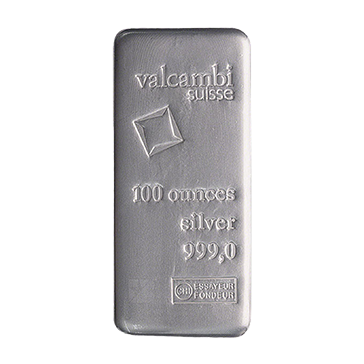100 oz Silver Cast Bar .999 - Valcambi Suisse