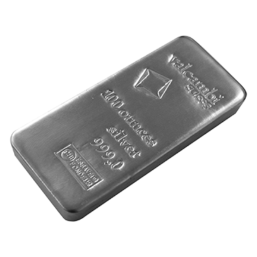 100 oz Silver Cast Bar - Valcambi Suisse, image 1
