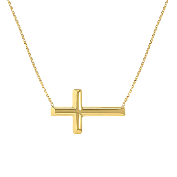 Buy 14K Yellow Gold Mini Sideways Cross Necklace, image 0