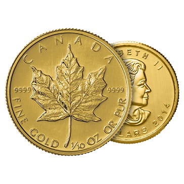1/10 oz Canadian Gold Maple Leaf Coins, image 2