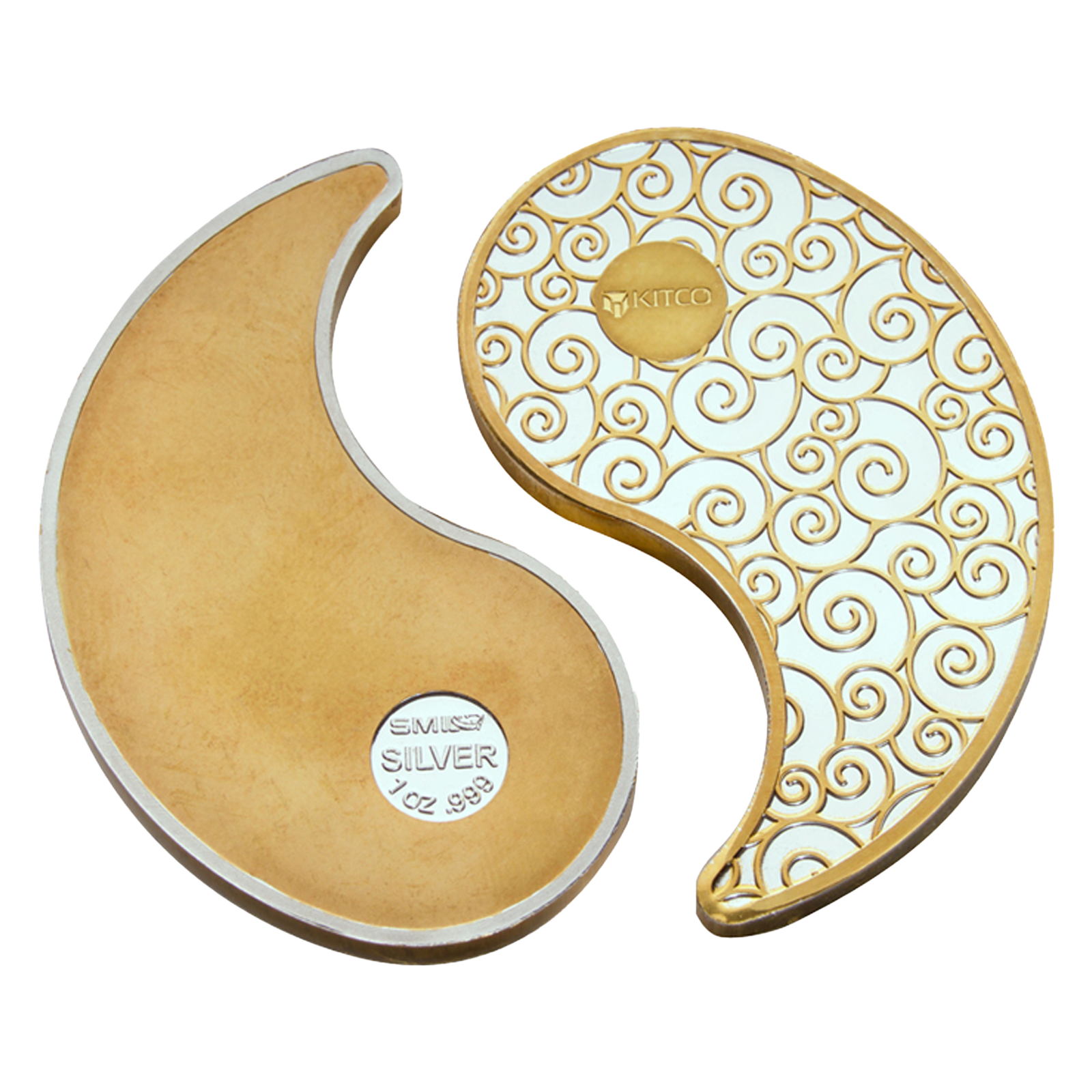 Buy 2 oz Pure Silver Gold Plated Yin Yang Round, image 1
