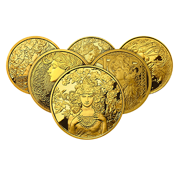 Buy 6 oz Set Silver Gold Plated Mucha Proof Rounds (6 x 1 oz), image 1