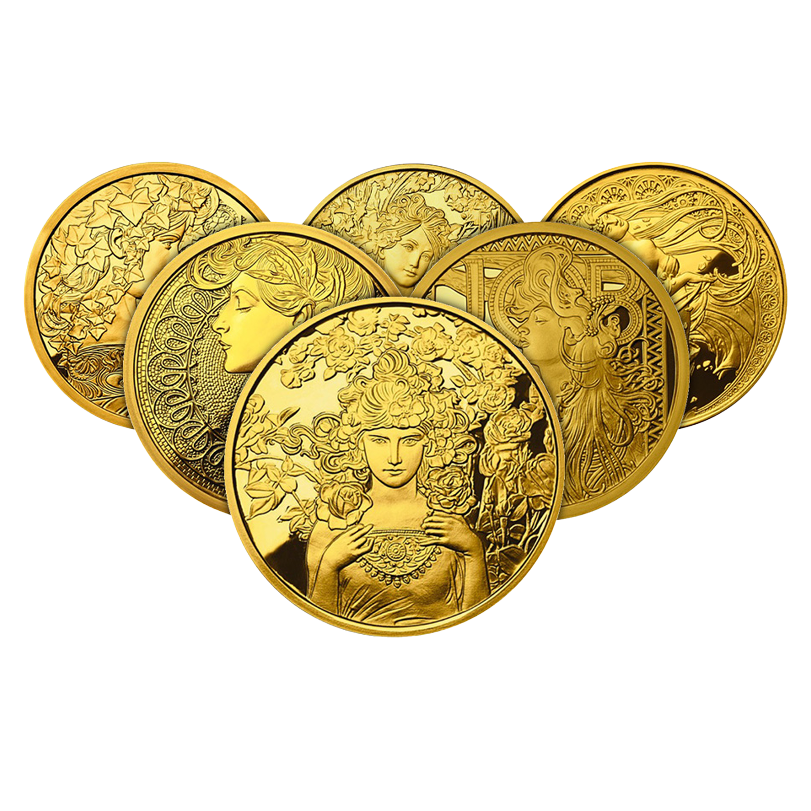 Buy 6 oz Set Silver Gold Plated Mucha Proof Rounds (6 x 1 oz), image 1