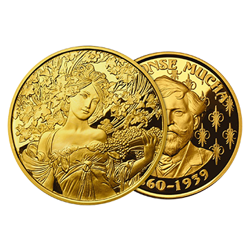 Buy 6 oz Set Silver Gold Plated Mucha Proof Rounds (6 x 1 oz), image 4