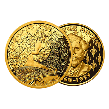 Buy 6 oz Set Silver Gold Plated Mucha Proof Rounds (6 x 1 oz), image 6