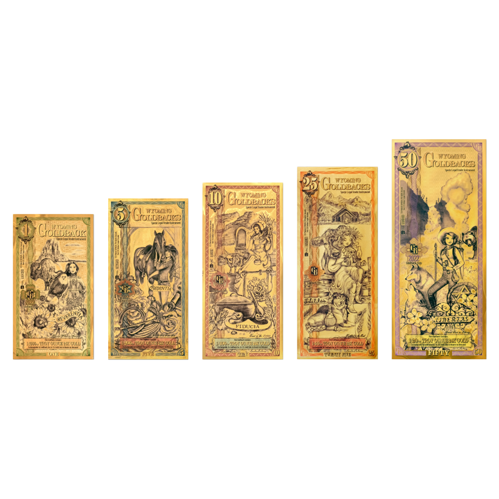 Buy Wyoming Goldback Gold Notes Full Set 24k, image 0